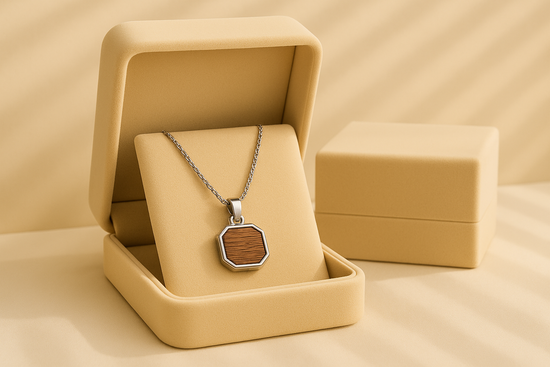 Octagon Pendant Necklace – Walnut Inlay