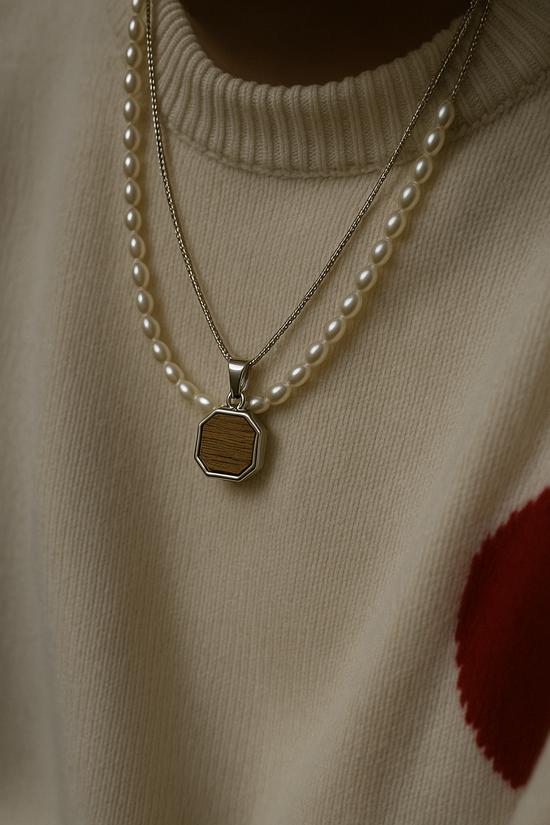 Octagon Pendant Necklace – Walnut Inlay