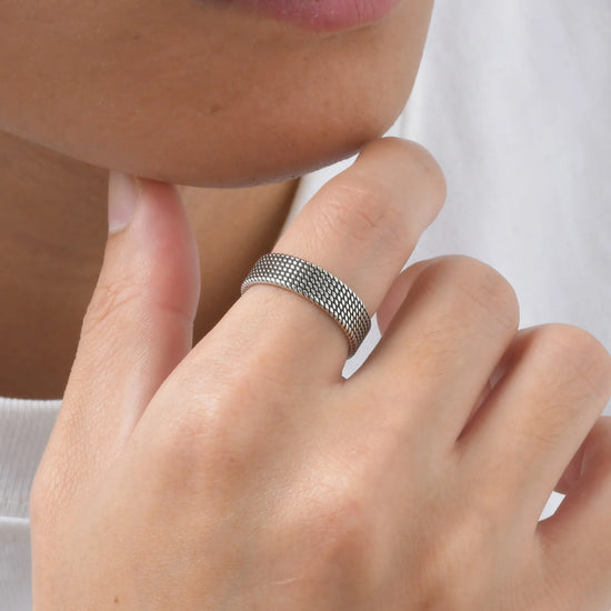 Unbound – Adjustable Open Ring with Linear Detailing